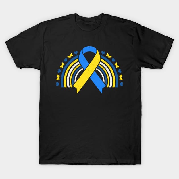 Down Syndrome Support Awareness Rainbow T-Shirt by Caskara